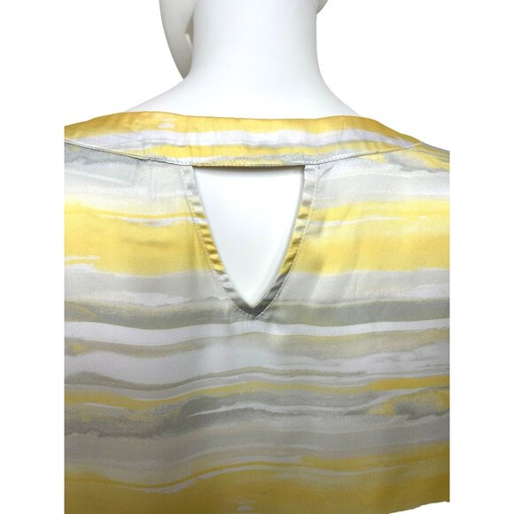 Susan Graver Women’s Tunic Top XL V-Neck Yellow Grey White Horizontal Stripes - Picture 12 of 12